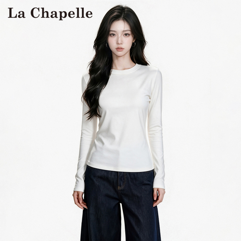 La Chapelle White Base Shirt for Women, Suitable for Layering in Autumn and Winter 2026, New Round Neck Slim-Fit Long-Sleeve Top That Can Be Worn Outside La Chapelle White Base Shirt for Women, Suitable for Layering in Autumn and Winter 2026, New Round Neck Slim-Fit Long-Sleeve Top That Can Be Worn Outside
