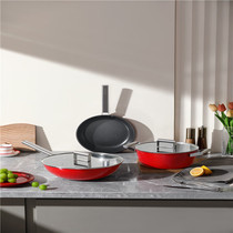 Konbachs simple and refined iron non-stick three-piece set DFS-TZ954B-RD wok soup pot and frying pan