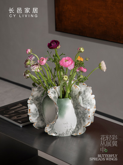 长邑 原创彩绘陶瓷花瓶摆件客厅插花创意家居装饰品高档艺术花器
