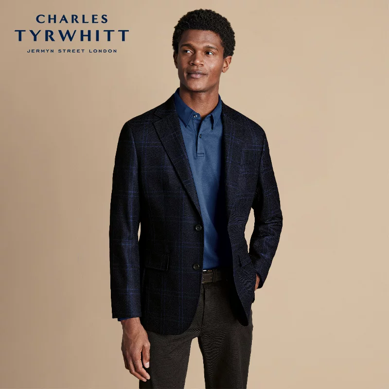Пиджак из темно-синей шерсти CHarles Tyrwhitt, мужской костюм, облегающий, французский стиль