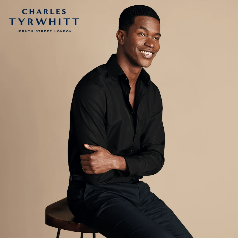 Черная хлопковая сорочка CHARLES TYRWHITT, slim fit