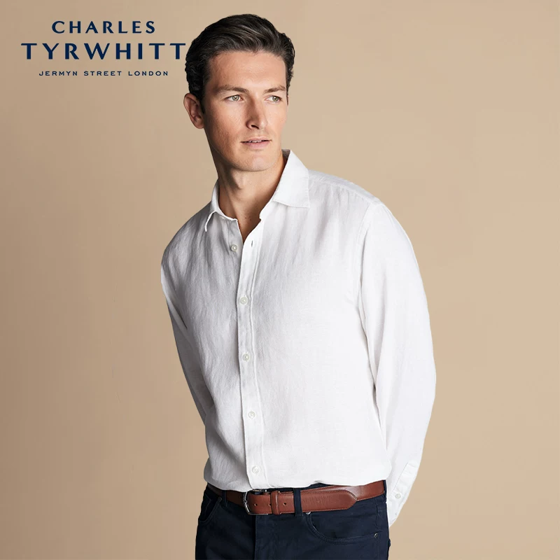 CHARLES TYRWHITT Charlotte tilbury, летняя легкая дышащая белая рубашка, slim fit