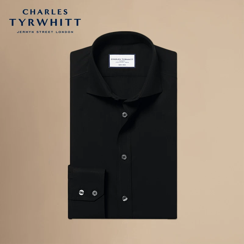 Черная хлопковая сорочка CHARLES TYRWHITT, slim fit