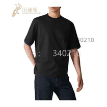 (Qingxin Mens Black Cotton Round Neck Short Sleeve Loose Casual Shirt Top