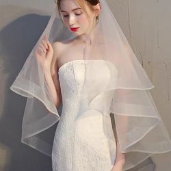 매우 좋은 품질의 소프트 그물 넓은 가장자리 단순 샴페인 컬러 신부 베일 머리 장식 짧은 Q 더블 레이어 메인 웨딩 드레스 슈퍼 요정 숲