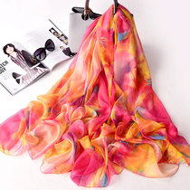 2018 spring and autumn new Korean version of chiffon silk scarf gauze towel oversized long sunscreen shawl scarf dual-use beach towel