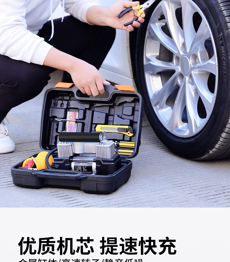 Car dual-cylinder car air pump 12V24V portable car off-road vehicle tire electric car air pump