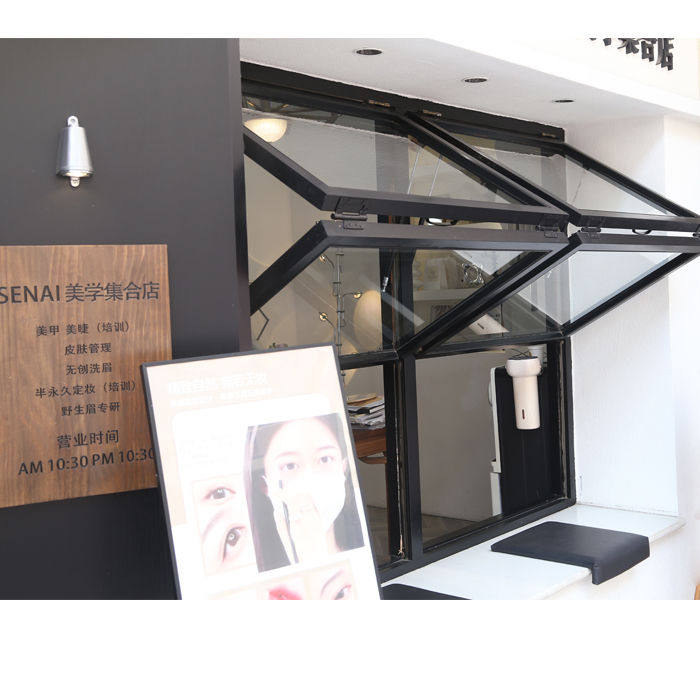 American-Style Aluminum Alloy Wood Grain Folding Doors and Windows, Freely Adjustable up and Down, Folding Windows for Coffee and Milk Tea Shops, Lift-Up Windows