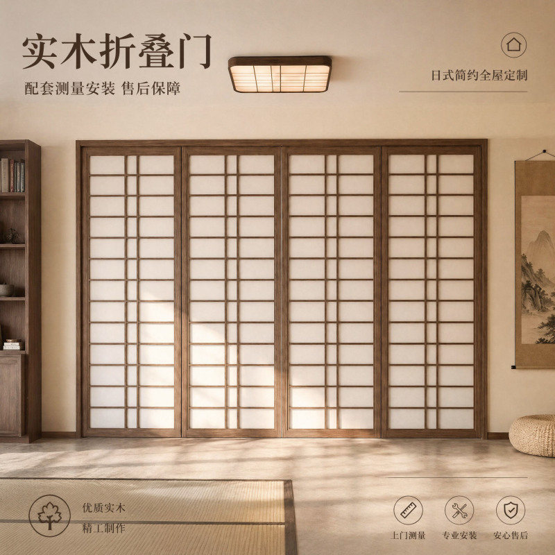 Solid Wood Folding Door, Japanese-Style Sliding Door, Tatami Lattice Door, Partition Door, Bedroom Door, Bathroom Door, Balcony Door