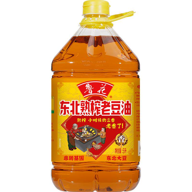 鲁花东北熟榨老豆油:5L大容量,让你的厨房从此无忧!-大豆油-淘宝百科网