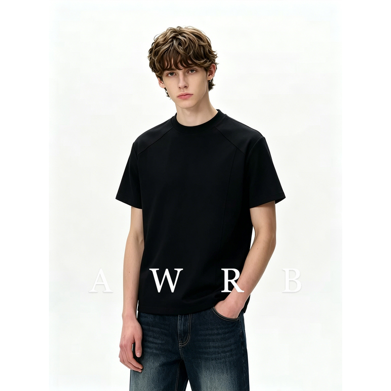 Awrb American Street Style Deconstructed Patchwork Heavy-Duty Short-Sleeve T-Shirt for Men, Trendy Brand, Loose Fit, Couple Casual Versatile