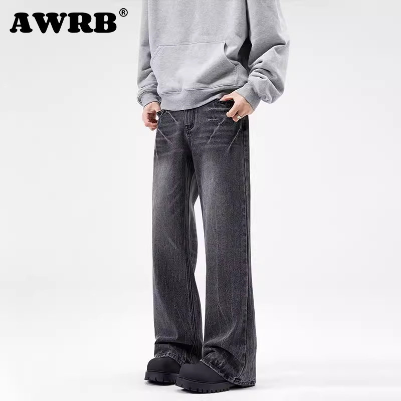 Брендовые джинсы AWRB American retro washed tide, мужские свободные прямые брюки cleanfit с простым рисунком на молнии