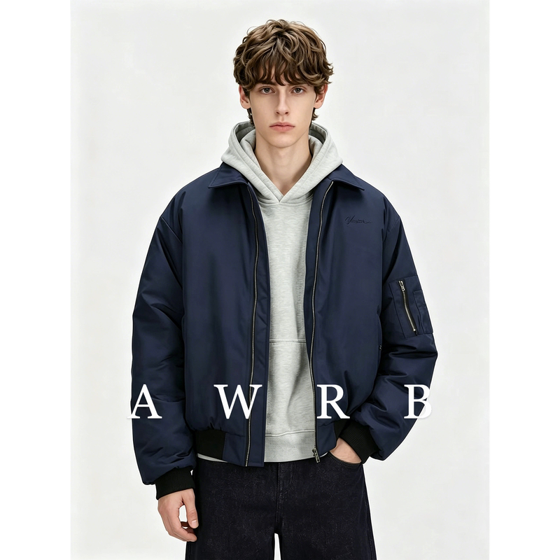 Awrb American Retro Cleanfit Lapel Embroidered Cotton Jacket for Men, Loose Casual Versatile Simple Jacket