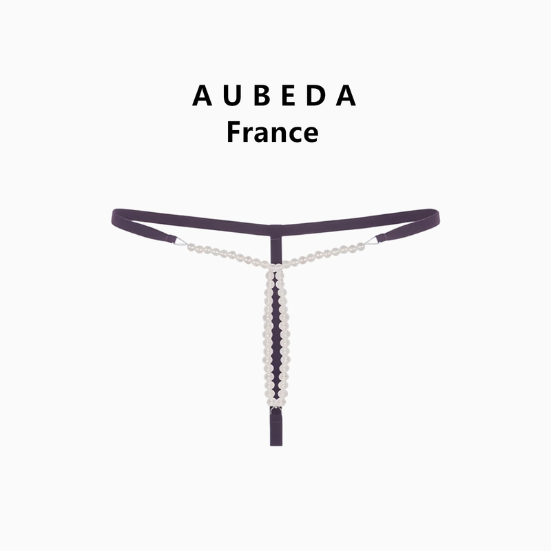 French Aubeda Sexy Pearl Chain No-Panty-Removal Underwear for Women, Butt-Lifting High-Slit Thin Strap Revealing Buttocks Seductive Thong