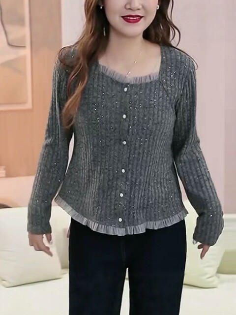 Square Collar Ruffled Fashion Long-Sleeved T-Shirt for Men and Women 2025 Autumn and Winter New Casual Simple Work Clothing Versatile Large Size Top