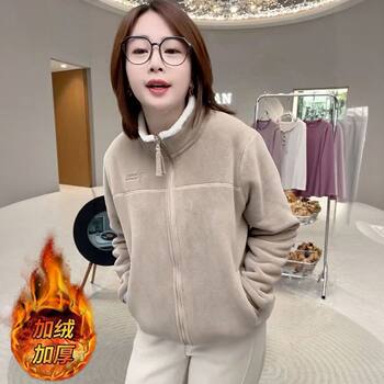 2025 Winter New Style Fleece-Lined Thickened Sweatshirt for Women, Stand Collar Zipper Cardigan, Warm, Versatile, Slimming, Plus Size Jacket for Women