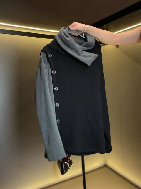 Light Luxury Men's Clothing, Plus-Size Men's Clothing, 2025 Autumn and Winter New Fashion, Niche Color-Blocking, Versatile, Fleece-Lined and Thickened Tops