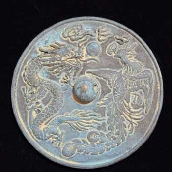 Handicrafts, antiques, miscellaneous, retro wedding bronze mirrors, waist mirrors, green rust dragon and phoenix bronze mirrors, home furnishings