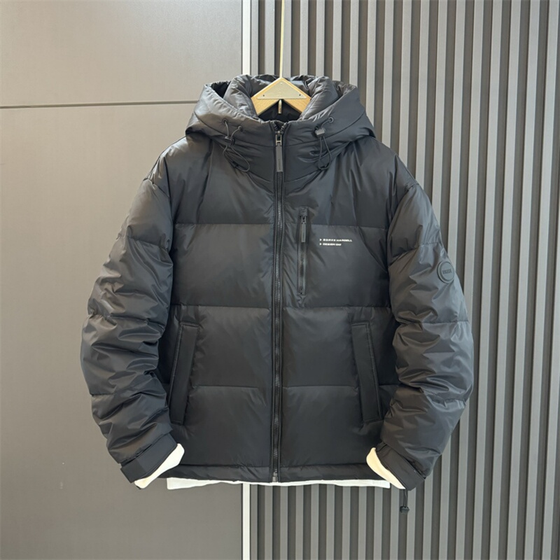 Men's down Jacket Winter Thickened New Hooded Solid Color Casual Short Top Men's White Duck down Warm Coat Trendy