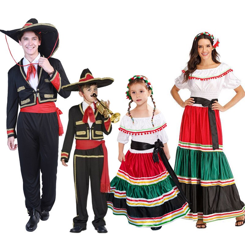Mexican Day of the Dead Party Costumes, North American Ethnic Style Clothing, Unisex Polyester Party Outfits