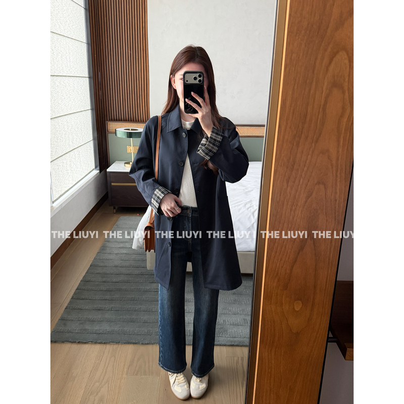 【Liuyi】Aura Trench Coat ~ Autumn Lyocell British Style Pattern Patchwork Trench Coat Jacket 6811B6 【Liuyi】Aura Trench Coat ~ Autumn Lyocell British Style Pattern Patchwork Trench Coat Jacket 6811B6