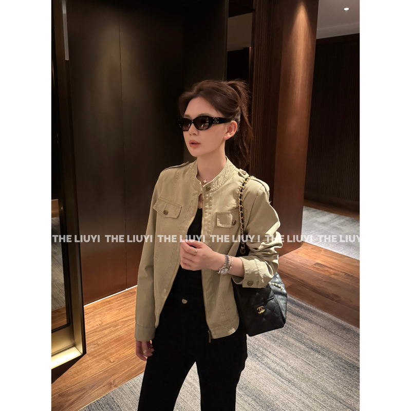 【Liuyi】Sunset Boulevard~ Autumn All-Cotton Vintage Distressed Biker Stand-Up Collar Workwear Jacket 6811C6