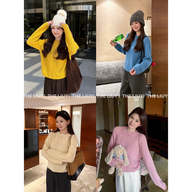 【Liuyi】Cloud Toast~ Winter Thickened Soft Loose Solid Color Knitted Crew Neck Sweater 61071