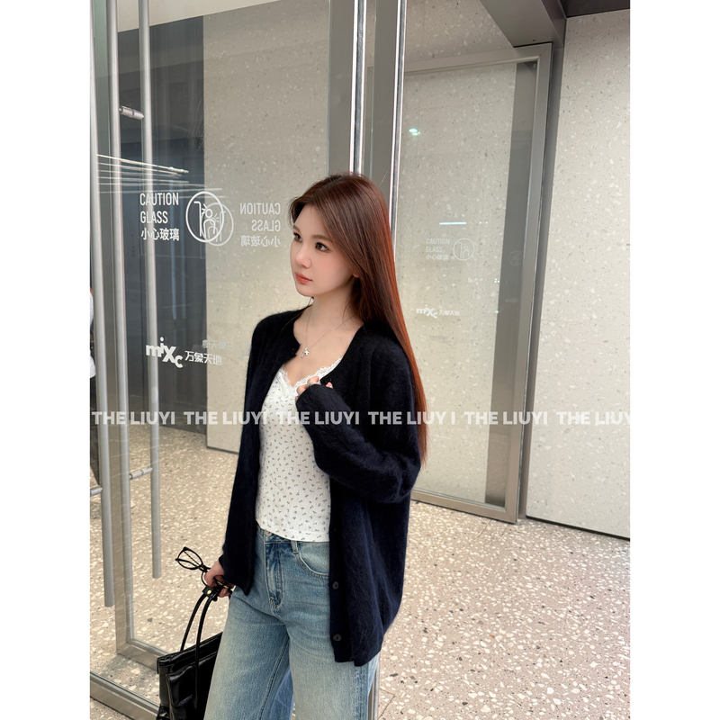 【Liuyi】Dark Blue~ Autumn and Winter Cashmere Mulberry Silk Wool Brushed Knit Sweater Cardigan Jacket 68111