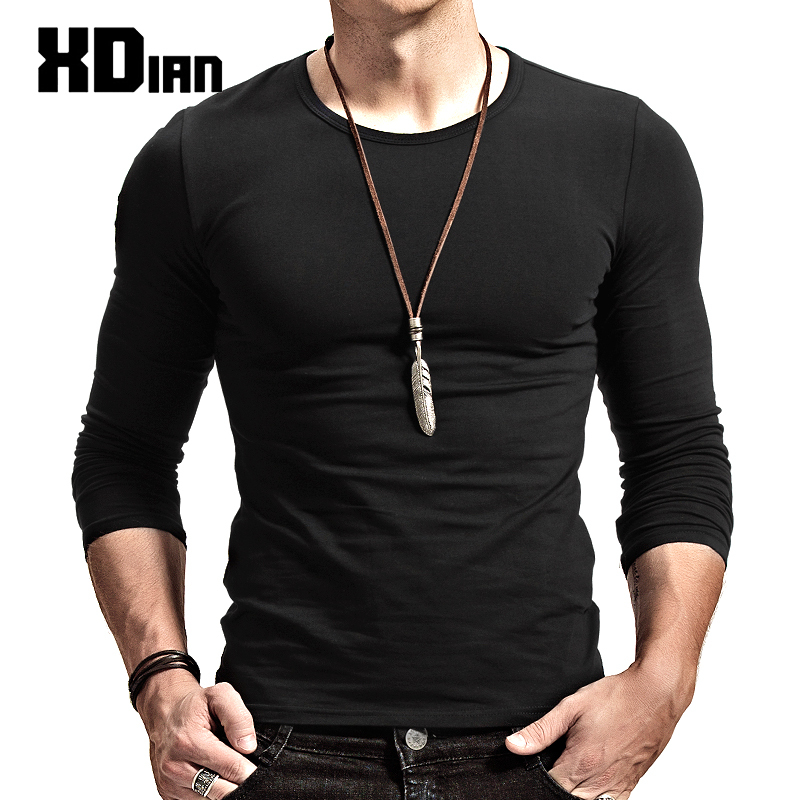 Men's Solid Color Base Layer Shirt, Long-Sleeved T-Shirt for Spring and Autumn, Cotton Black Slim Fit Inner Wear, Thermal Underwear