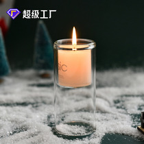 European transparent glass round candle holder candle cup transparent retro household glass candle holder Chinese style ornaments
