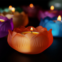 Butter lamp holder colorful glazed lotus candle holder household windproof ever-bright lamp candle holder lamp holder butter lamp holder