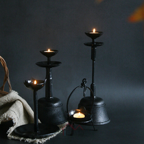 Retro candlestick Chinese Zen style iron lamp oil lamp iron candlestick office tea table tea room model room soft furnishings