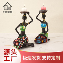 Cross-border Amazon Nordic light luxury candlestick ornaments creative resin black candlestick ins home entrance decoration