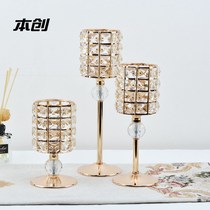 Crystal candle holder golden iron candle cup European style candle holder wedding decoration candle holder metal crafts ornaments