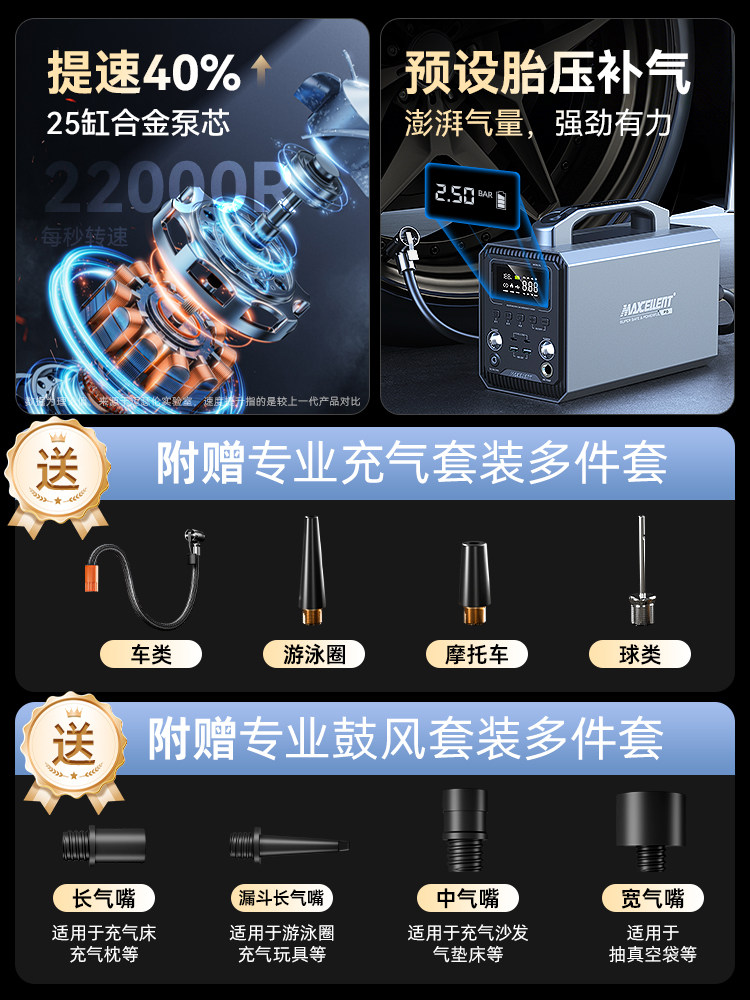 Maseron Car Air Pump with Tire Pressure Measurement and Emergency Jump Starter All-In-One Device Suitable for Cars