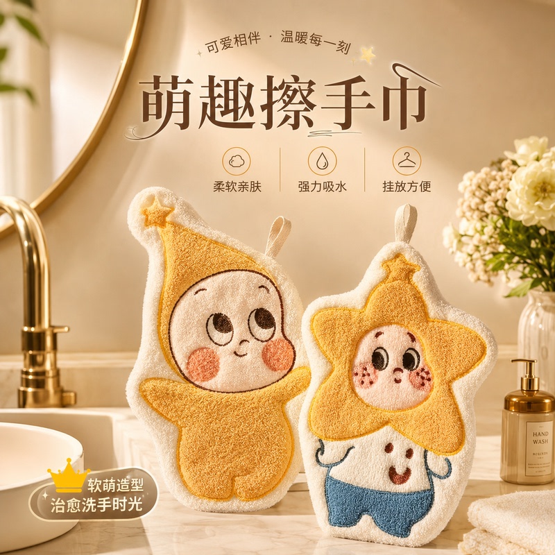 Hanging Hand Towel, Absorbent, Cute, Quick-Drying, Kitchen and Bathroom Towel, Thickened Cartoon Children's Handkerchief Hanging Hand Towel, Absorbent, Cute, Quick-Drying, Kitchen and Bathroom Towel, Thickened Cartoon Children's Handkerchief