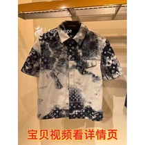 Mens scarf printed denim short sleeve shirt