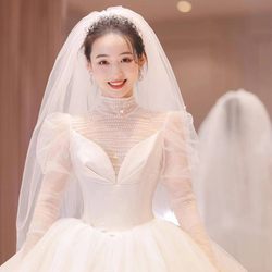 신부 웨딩 베일 평범한 원사 머리 장식 푹신한 원사 슈퍼 요정 베일 사진 짧은 y 스타일 웨딩 헤드