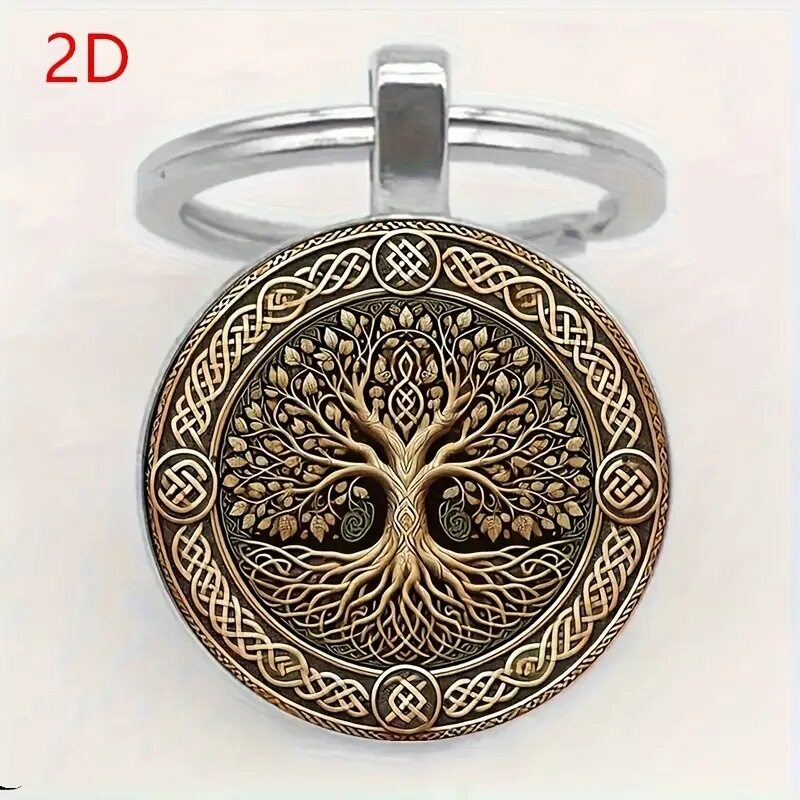 Tree of Life Time Gemstone Keychain Pendant Cross-Border European and American Accessories Key Ring Car Backpack Decoration Pendant