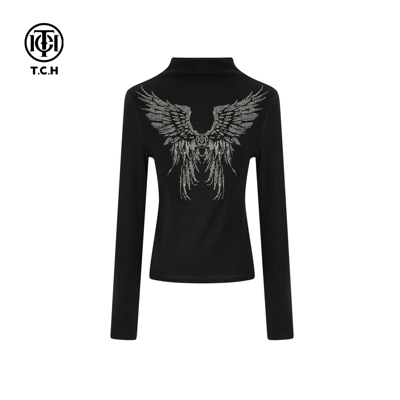 TCH慵懒风烫钻时尚淑女打底衫2025秋冬新款设计感显瘦T75C02E1006