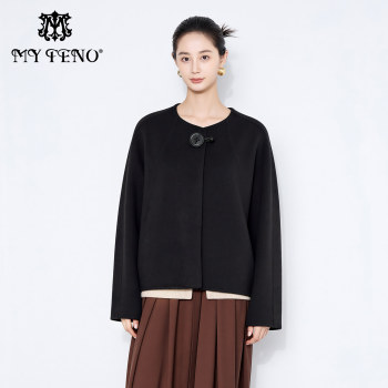 马天奴2025新款银河灰绵羊毛混羊驼毛呢外套圆领短款大衣时尚百搭