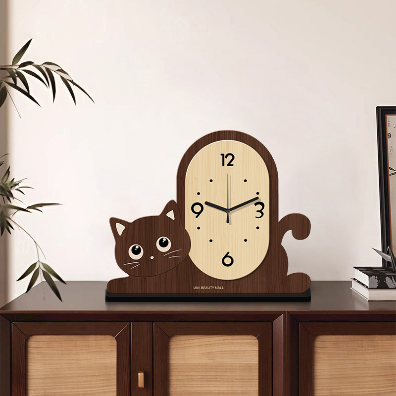 Card Yue Cat Clock Cartoon Living Room Creative Clock Bedroom Bedside Silent Home Clock Table Clock