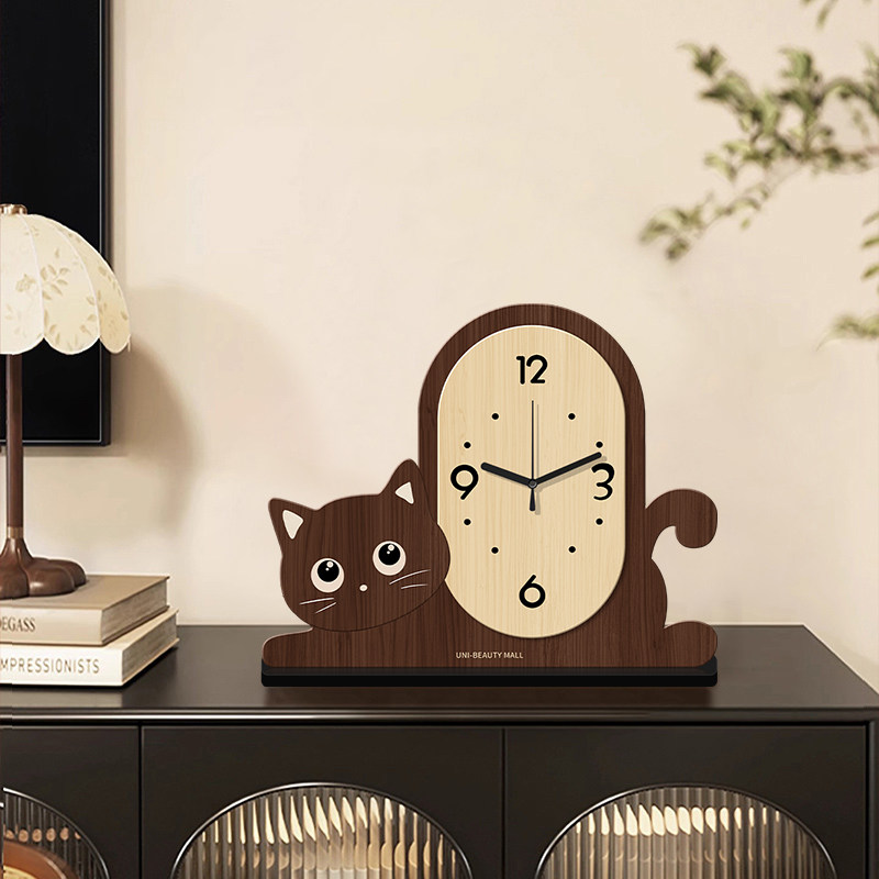 Card Yue Cat Clock Cartoon Living Room Creative Clock Bedroom Bedside Silent Home Clock Table Clock