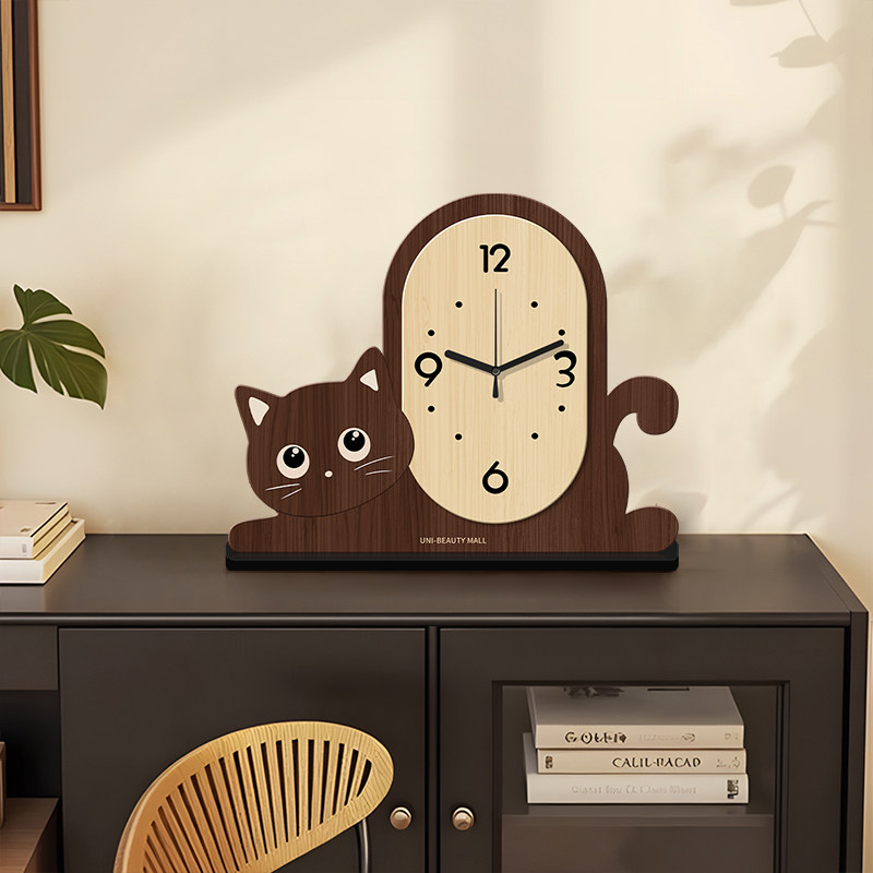 Card Yue Cat Clock Cartoon Living Room Creative Clock Bedroom Bedside Silent Home Clock Table Clock