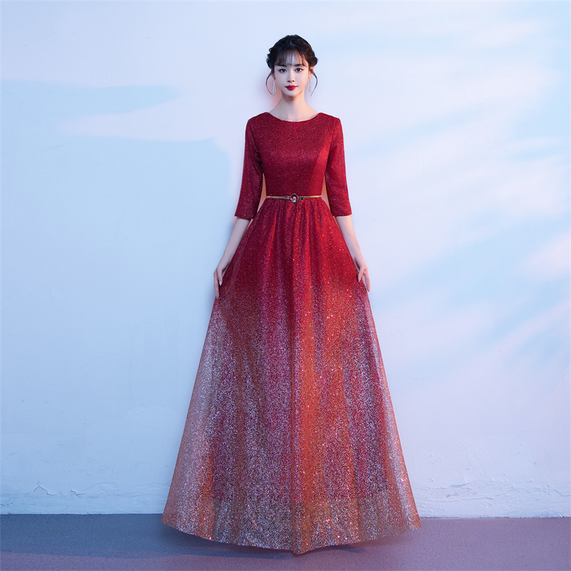 Chorus Performance Dress Women's Long Dress 2026 New Classy Elegant Red Host Stage Costume Sequin Dress Chorus Performance Dress Women's Long Dress 2026 New Classy Elegant Red Host Stage Costume Sequin Dress
