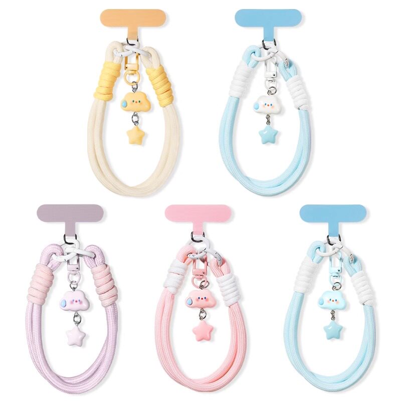 Cute cartoon cloud-patterned short phone lanyard, practical, sturdy, woven, high-end, beautiful, anti-loss, drop-proof, exquisite, for wrists, cameras, keychains, DIY decorations, phone cases, lanyards, accessories.