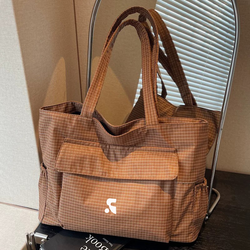 Official Genuine Rr Vephf Plaid Canvas Bag for Women, Large-Capacity Commuter Tote Bag, Versatile Shoulder Tote Bag Official Genuine Rr Vephf Plaid Canvas Bag for Women, Large-Capacity Commuter Tote Bag, Versatile Shoulder Tote Bag