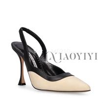 Malatang 20% ​​off Manolo Blahnik high heels 10 5cm Goga pointed toe spliced ​​slingback shoes Europe