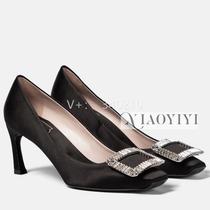 Spicy hot discount Roger Vivier RV womens high heels 7cm satin square toe diamond buckle shoes European