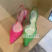 Malatang Rene Caovilla RC high heels 24 new style rhinestone satin pointed toe slingback shoes Europe